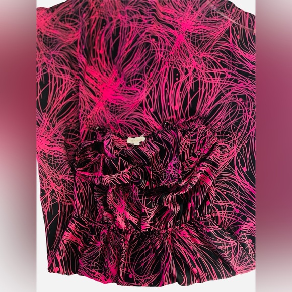 Cotton Candy Hot Pink Black Abstract  Pattern Asymmetric MIDI Dress Size Small - Picture 9 of 11
